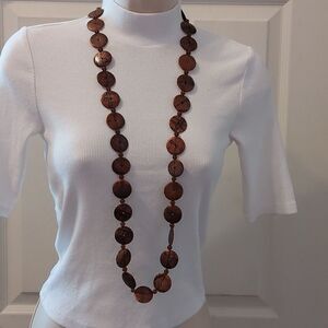 Earthtone Brown Painted Wood Beads Long Necklace